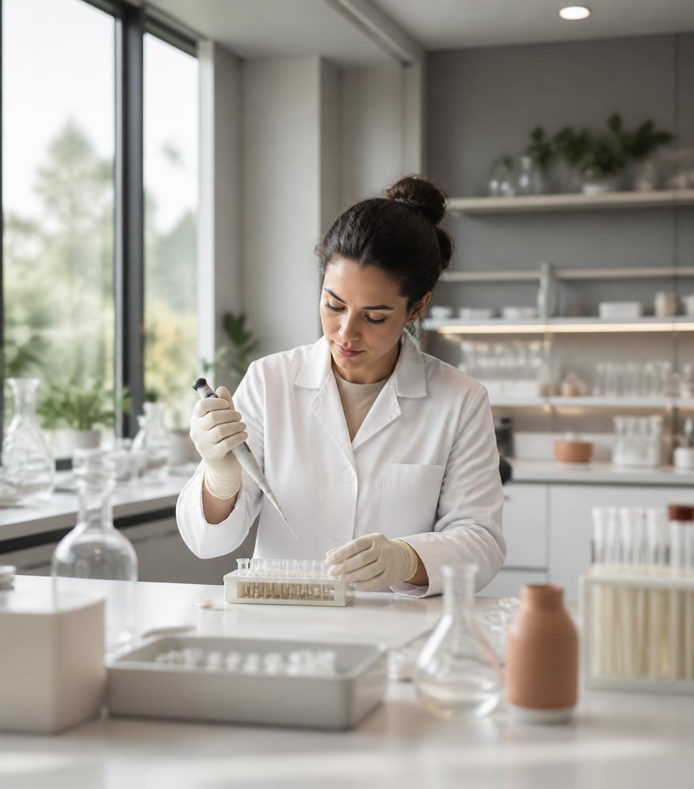 Profissional de saúde realizando análises em laboratório moderno